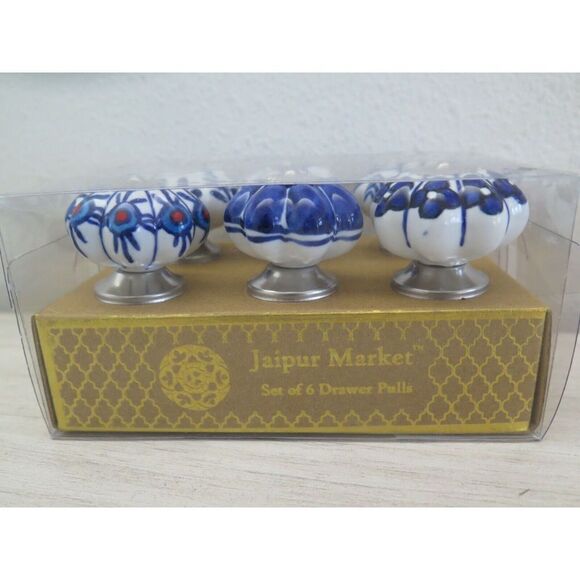 Jaipur Market Blue/White Design Ceramic Drawer Knobs, Set Of 6 - Picture 3 of 9